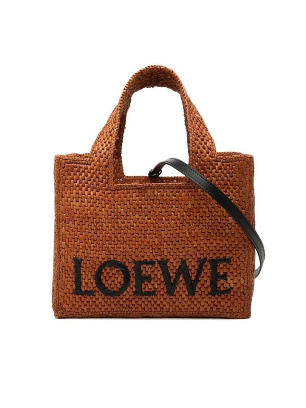 Loewe Font Tote Small 2-Way Shoulder Bag Basket Brown Raffia Leather